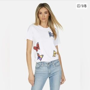 Lauren Moshi Butterfly Print White T-Shirt